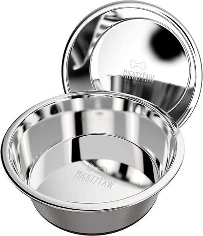 Stainless Steel Dog Bowls - Pack of 2 - Non-Slip Bottom - No Spill Design - Dishwasher Safe - Suitable for All Pet Breeds - Safe Dog Food and Water Bowl - Steel Set - Large - 8.5”