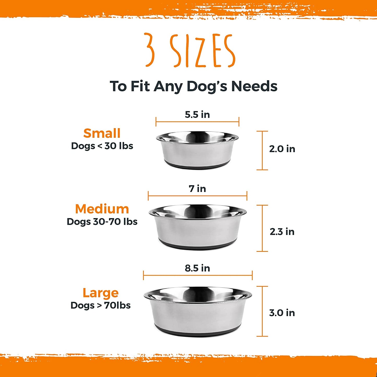 Stainless Steel Dog Bowls - Pack of 2 - Non-Slip Bottom - No Spill Design - Dishwasher Safe - Suitable for All Pet Breeds - Safe Dog Food and Water Bowl - Steel Set - Large - 8.5”